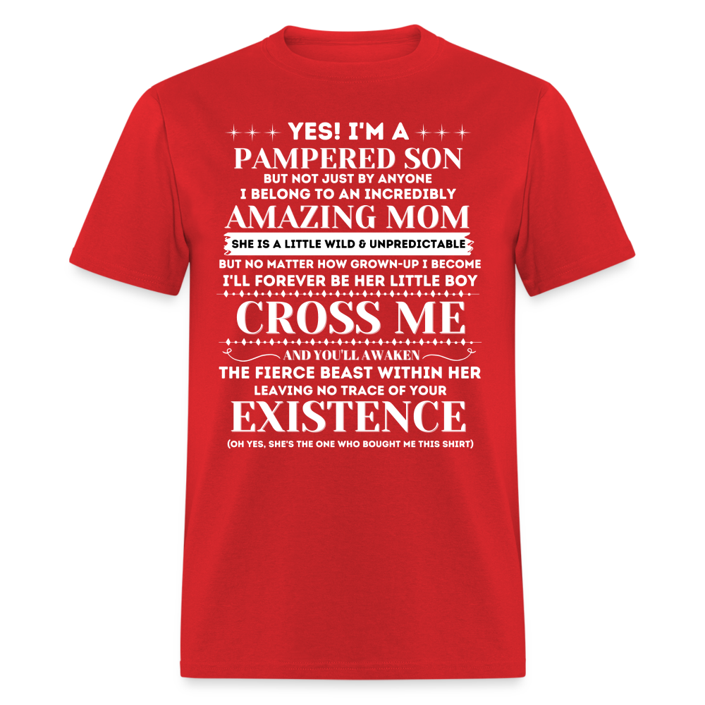 PAMPERED SON AMAZING MOM SHIRT - red