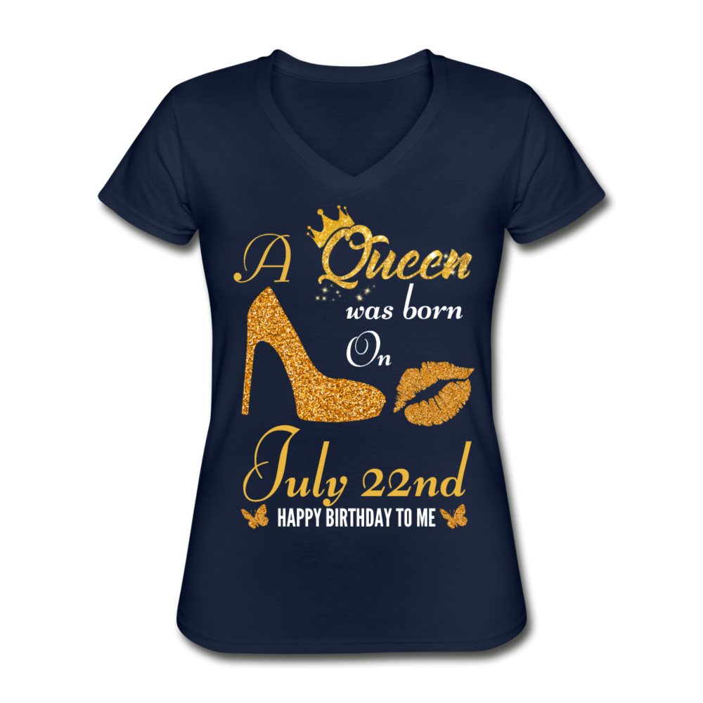 QUEEN 22ND JULY V-NECK SHIRT - navy
