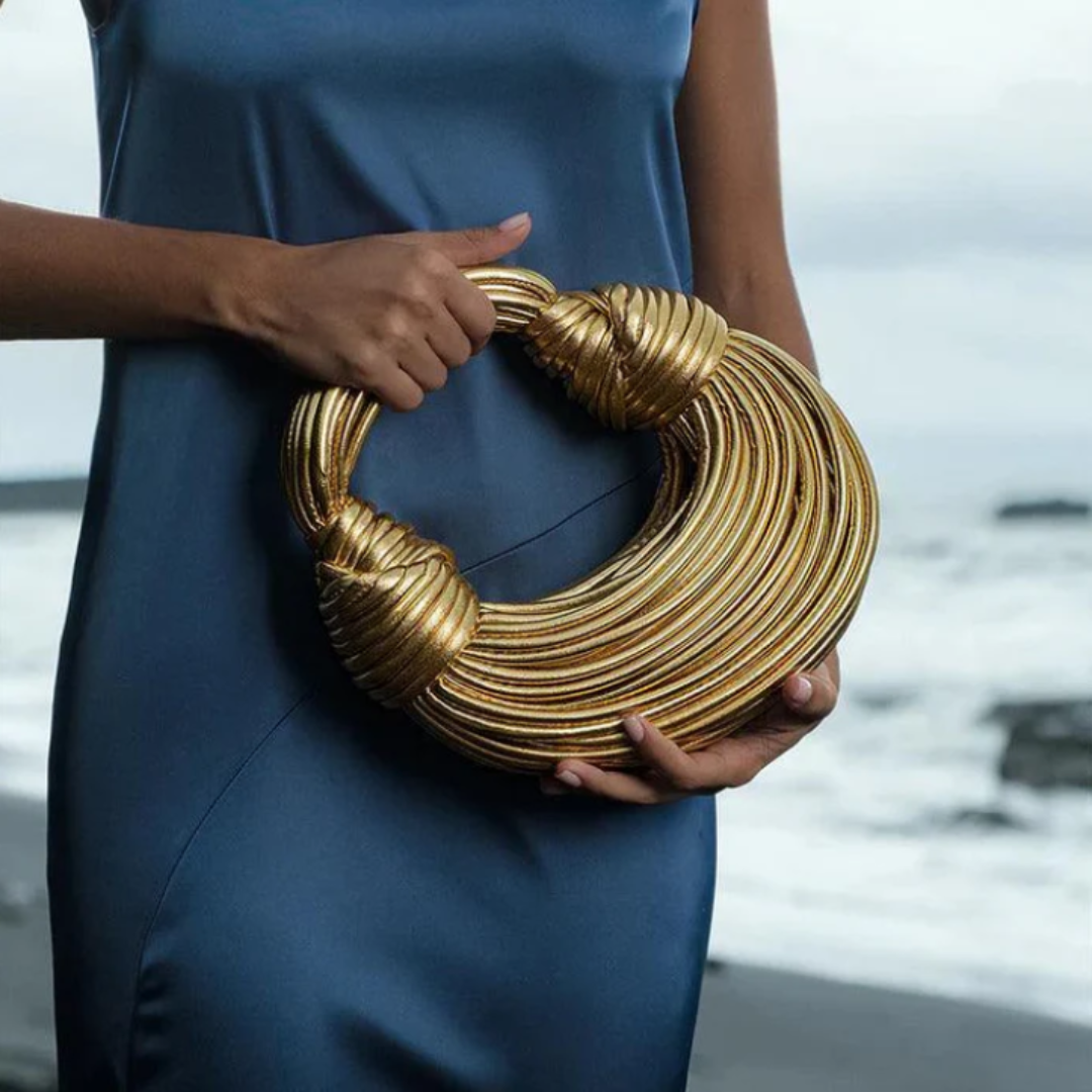 Gold Luxury Noodle Rope Knotted Handwoven Handbag