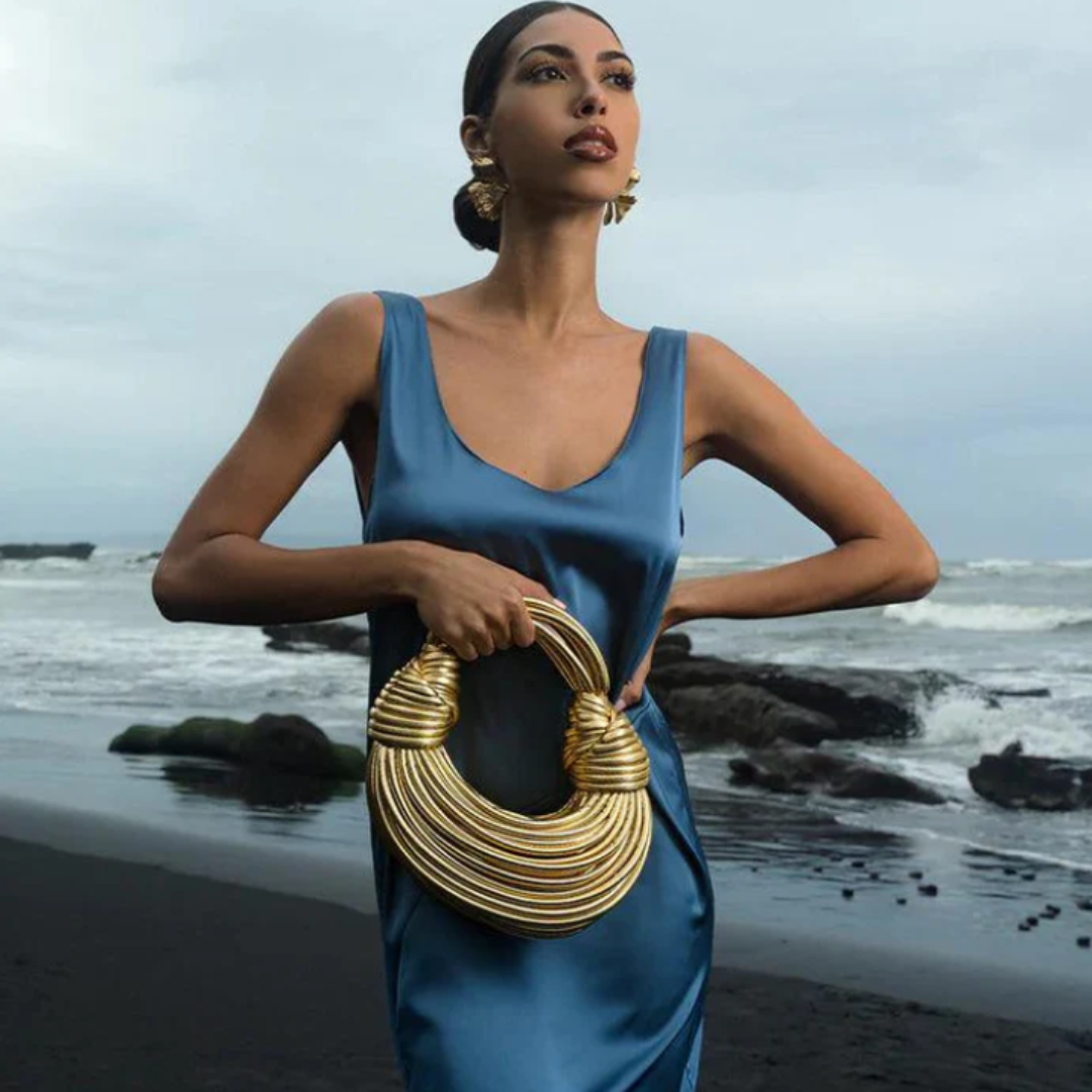 Gold Luxury Noodle Rope Knotted Handwoven Handbag