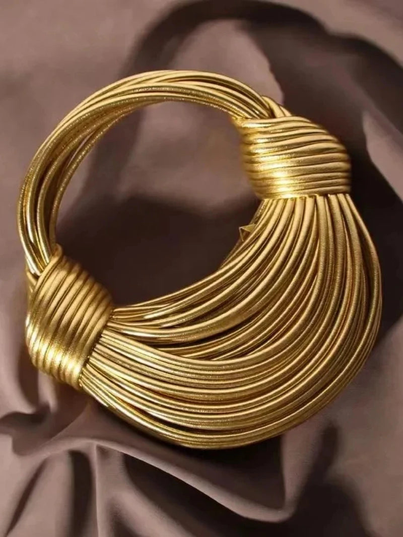 Gold Luxury Noodle Rope Knotted Handwoven Handbag