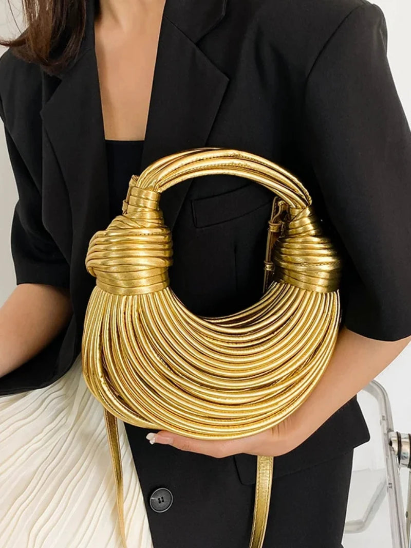 Gold Luxury Noodle Rope Knotted Handwoven Handbag