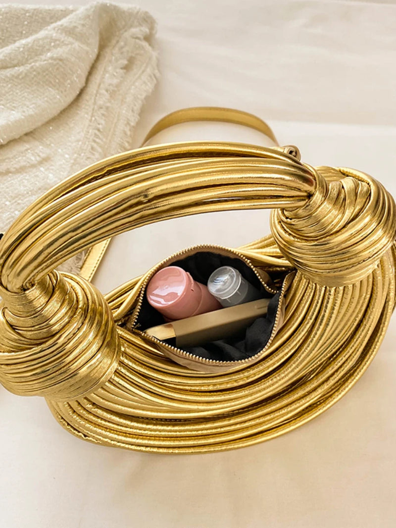 Gold Luxury Noodle Rope Knotted Handwoven Handbag