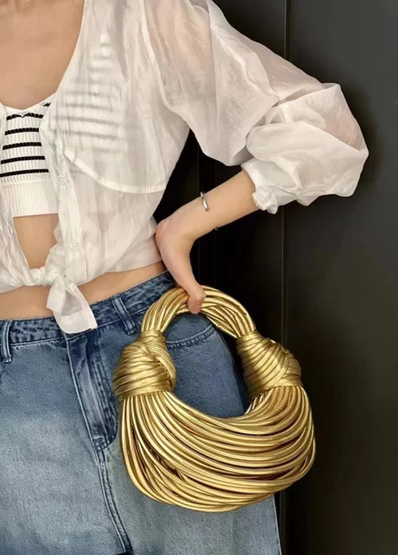 Gold Luxury Noodle Rope Knotted Handwoven Handbag