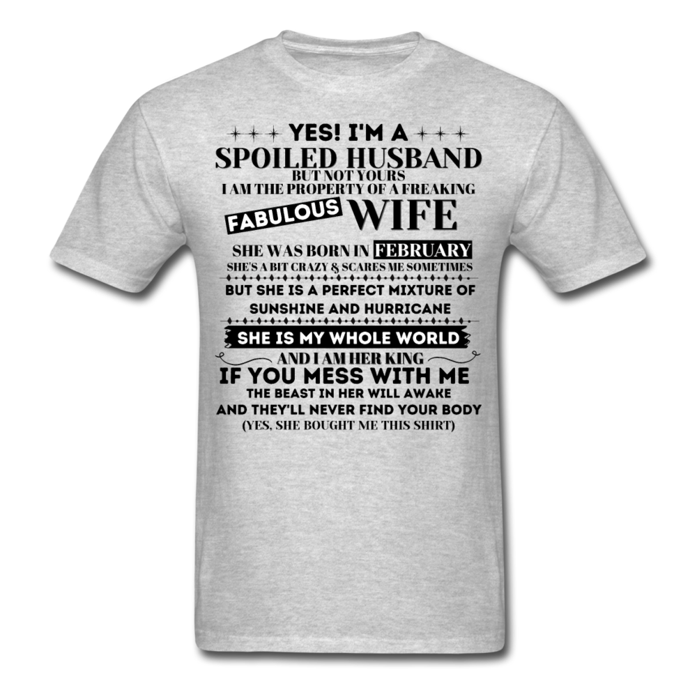 SPOILED HUSBAND FEB WIFE SHIRT - heather gray