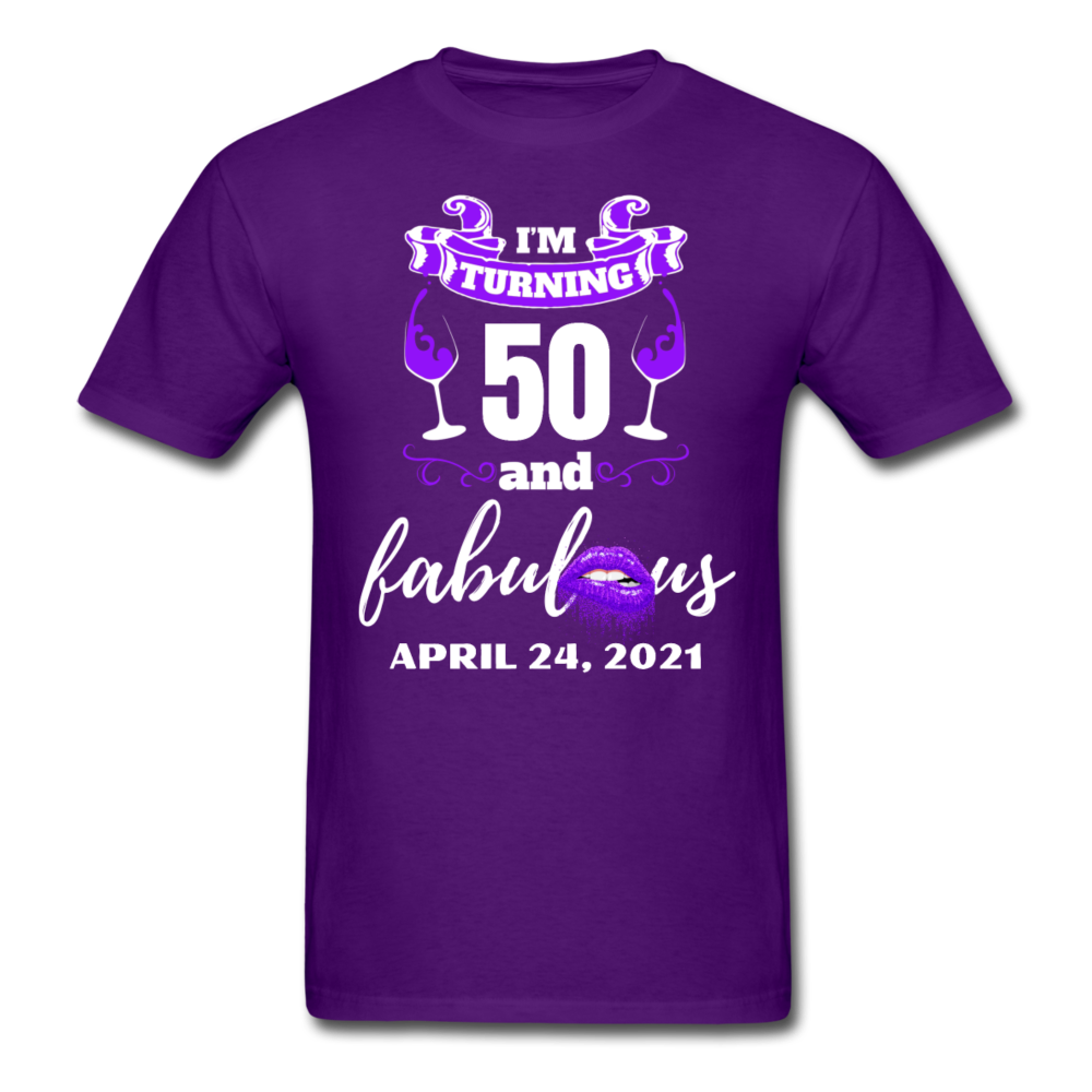 TURNING 50 APRIL 24 UNISEX SHIRT - purple