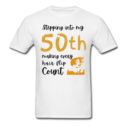 STEPPING 50 HAIR FLIP UNISEX SHIRT - white