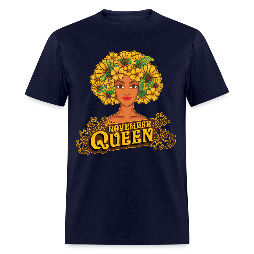 QUEEN NOVEMBER FLOWER UNISEX SHIRT - navy